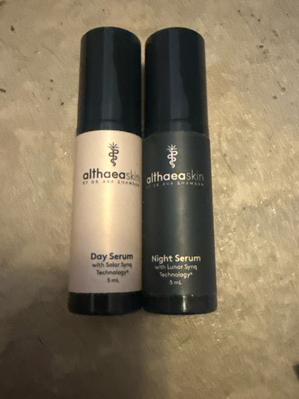 Althaea Day & Night Serum Set – Pink Day Serum, Black Night Serum. 5 ml samples